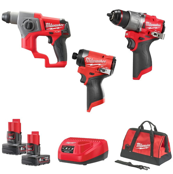 Набор инструментов аккумуляторных MILWAUKEE, M12FPP3D-601B (зарядное устройство С12, 2 аккумулятора М12 6Ач, дрель-шурповерт с ударом Одесса - изображение 1