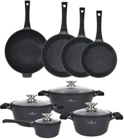 ZWIEGER BLACK STONE Набір каструль z pokrywkami 20, 24, 28 cm + Рондель 16 Сковорідки Вок 32 Київ