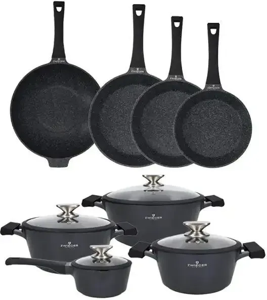 ZWIEGER BLACK STONE Набір каструль z pokrywkami 20, 24, 28 cm + Рондель 16 Сковорідки Вок 32 Київ - фото 1