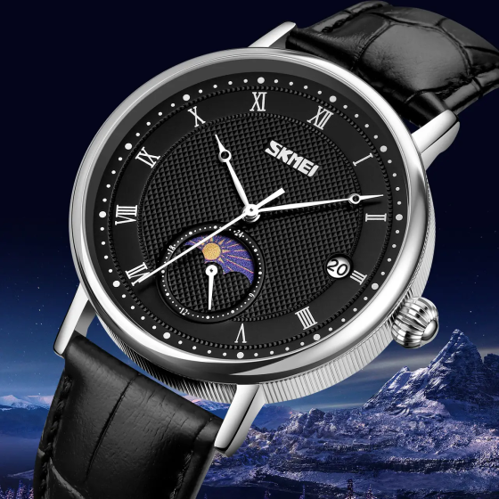 Годинник класичний чоловічий Skmei 9308 (Чорний з чорним циферблатом) Київ