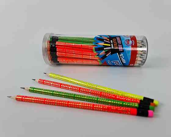 Олівець графітний з ластиком НВ №HW-018+031 неоновий трикутний корпус в банку 48 штук Харків