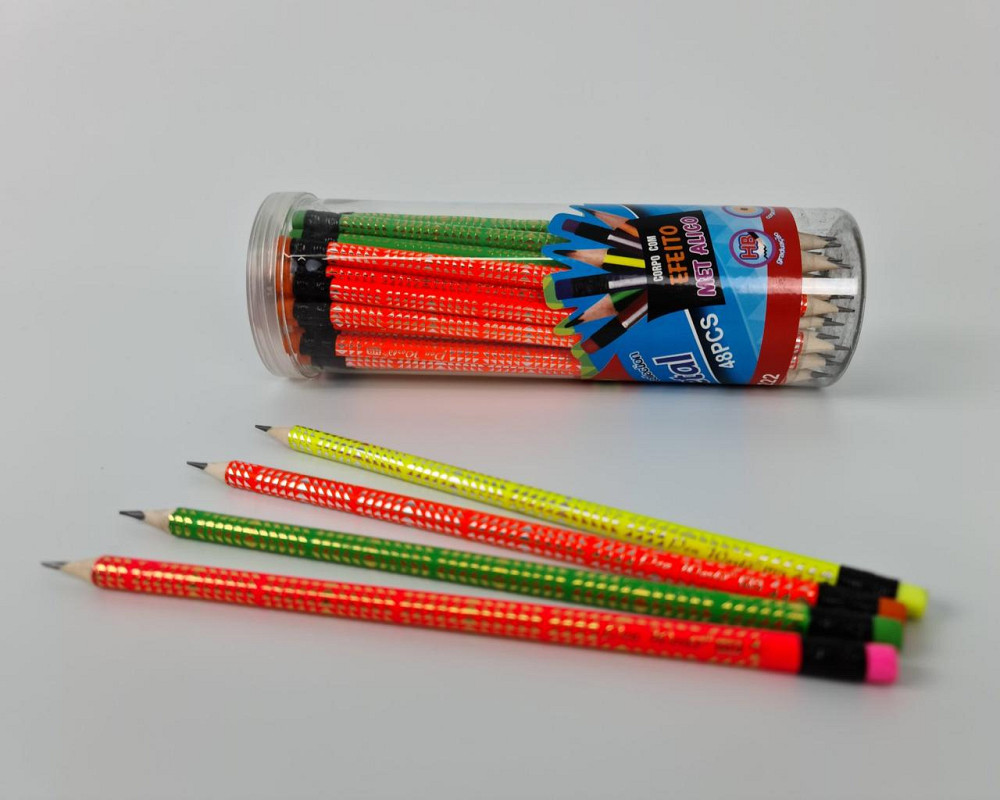 Олівець графітний з ластиком НВ №HW-018+031 неоновий трикутний корпус в банку 48 штук Харків - фото 4