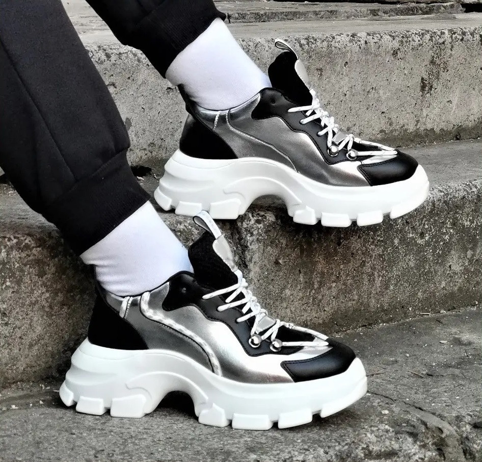 . Жеганські Кросівки на Танкетці Сріблясті Сліпони Мокасини на Платформі Білі (розміри: 36,38,39) — 16 Дніпро - фото 2