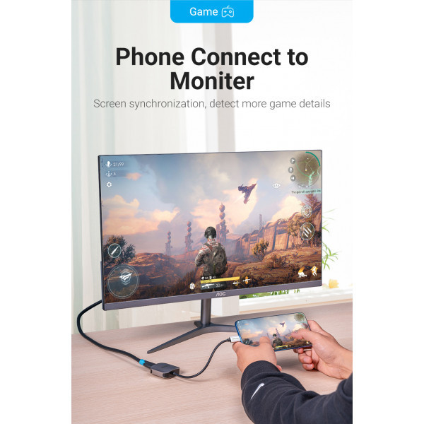 Перехідник USB3.1 Type-C --> HDMI (F), 4K 30HZ, кабель 0.15м, Vention (TDEHB) Київ - фото 5