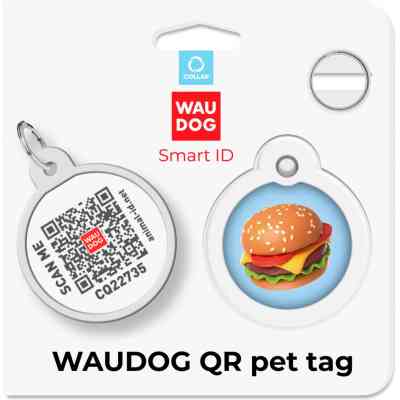 Адресник для животных WAUDOG Smart ID с QR паспортом "Гамбургер", круг 25 мм (225-4037) Винница