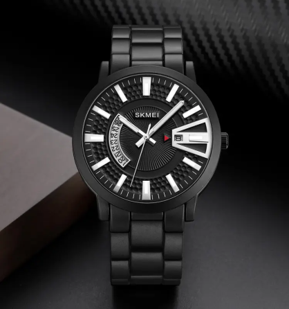Чоловічий годинник Skmei 1985 на браслеті (Чорний з сріблястим) Київ