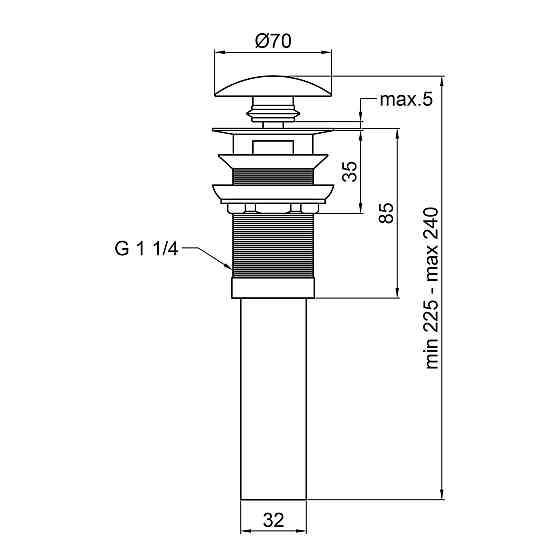 Донний клапан для раковини Qtap PU02O 225х70х70 White з переливом Київ