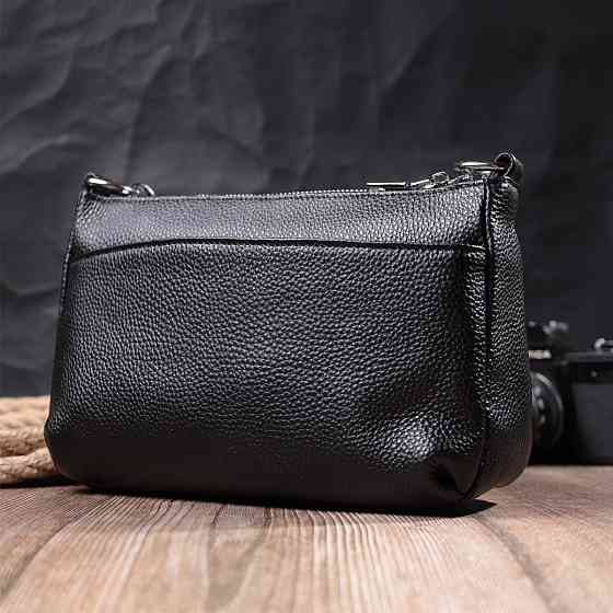 Елегантна сумка для жінок на три відділення з натуральної шкіри Vintage 22805 Чорний Київ