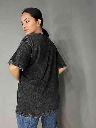 Футболка жіноча A-N 48020 базова оверсайз подовжена вільний крій варена тай дай one size, чорний, one size Київ