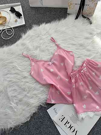 Женская базовая повседневная домашняя шелковая пижама с кружевом Розовый 2, 42/44 Одесса