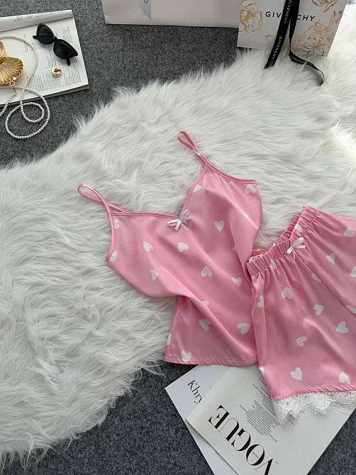 Женская базовая повседневная домашняя шелковая пижама с кружевом Розовый 2, 42/44 Одесса - изображение 3