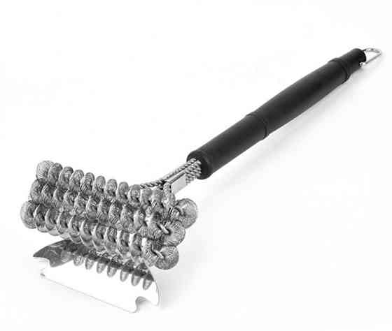 Щітка для гриля BBQ з скребком та стальною ручкою Київ