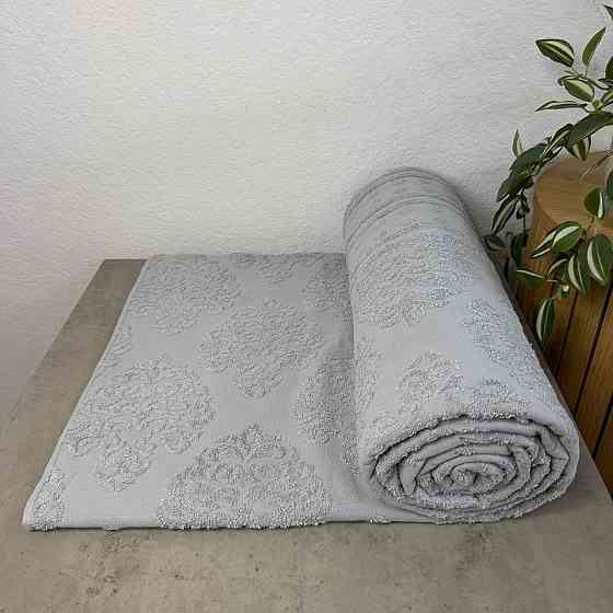 Простирадло-покривало жаккардове махрове 100% Бавовна GM TEXTILE 150x200см 400г/м2 (Світло-сірий з б Суми