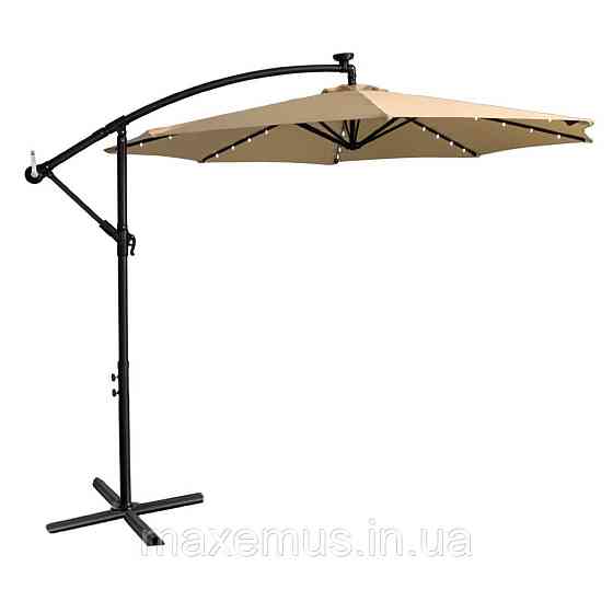 Садовая зонт Bonro B70 12 LP 3 м с LED подсветкой 8 спиц зонта для террасы и сада с чехлом бежевая Мостиська