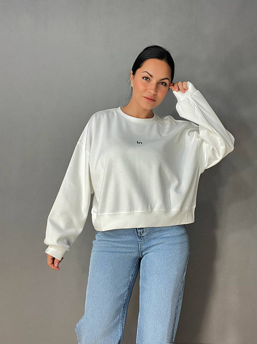 Світшот жіночий U S 36918 оверсайз рубчик діагональ вишивка “in”, білий, one size Київ - фото 5