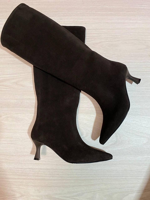 New Style Чоботи жіночі замшеві демісезонні весна-осінь 6058 на підборах шоколадні, з натуральн Коломия - фото 1