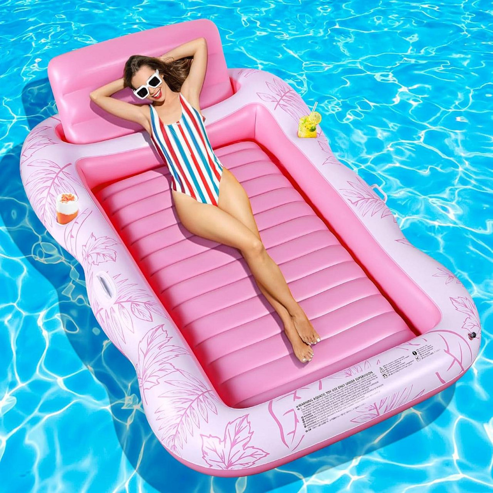 Надувной матрас Lounger Розовый 206×125 см ПВХ 0.3 мм до 160 кг с подголовником и подстаканником, надувной Киев - изображение 1
