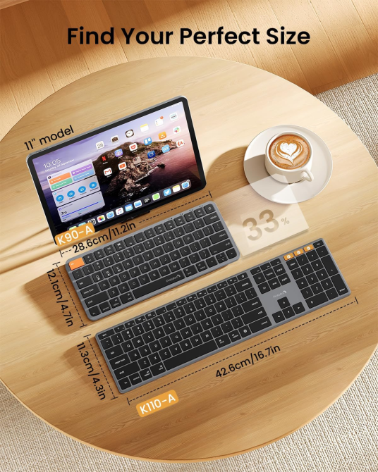 Бездротова Bluetooth клавіатура ProtoArc K90-A для Mac/iPad: підсвічування, металевий корпус, Multi-device, Space Gray Київ - фото 10