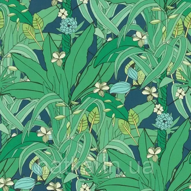 Шпалери вінілові на флізеліні Rasch Clasik 0,53 джунглі пальми квіти яскраво-зелені салатові сині Київ - фото 1