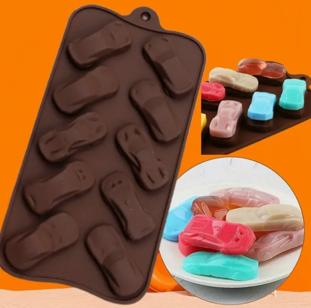 Силіконова форма 20×11 см на 10 осередків у вигляді машинок для мармеладу, цукерок та глазурованих сирків Одеса - фото 1