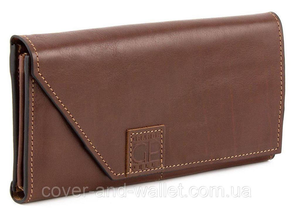 Коричневий гаманець великого розміру з гладкої шкіри на магнітній застібці Grande Pelle Festa 513623 Київ - фото 1