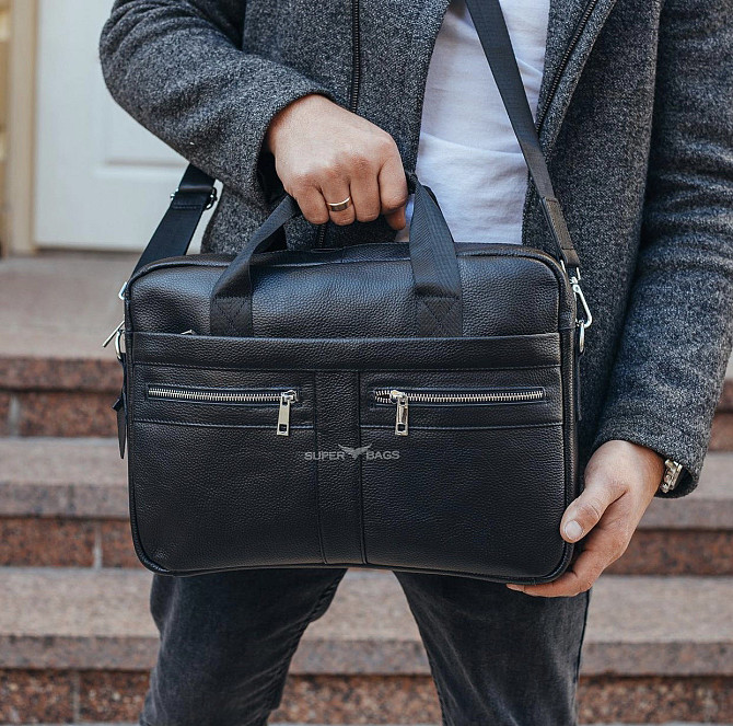 Шкіряна чоловіча сумка для ноутбука та документів чорна Tiding Bag MK 3128 Кам'янське - фото 9