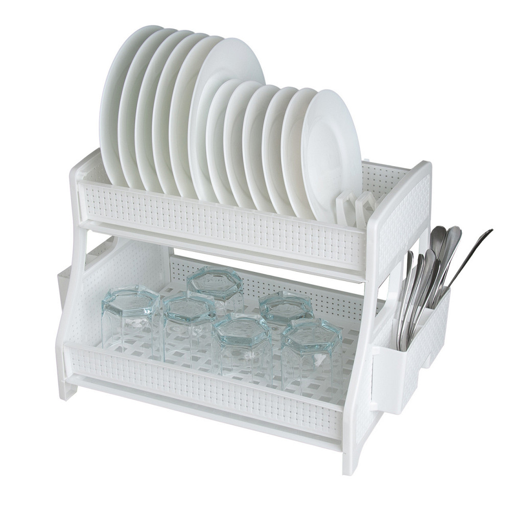 Сушка для посуды 2 ярусная, с 2-мя поддонами, R-Plastic белая Одесса - изображение 1