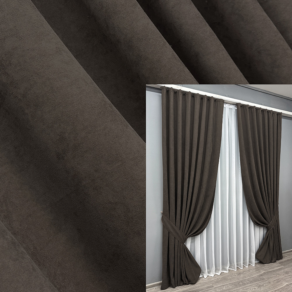 Комплект готовых штор VR-Textil Микровелюр Petek YL № 1892ш Венге 150х290 см 2 шт (33-0949) Киев - изображение 1