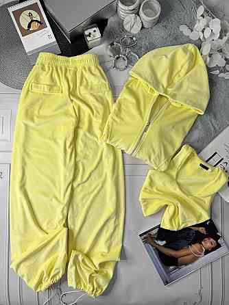 Женский стильный повседневный плюшевый костюм тройка Желтый, 42/44 Одесса