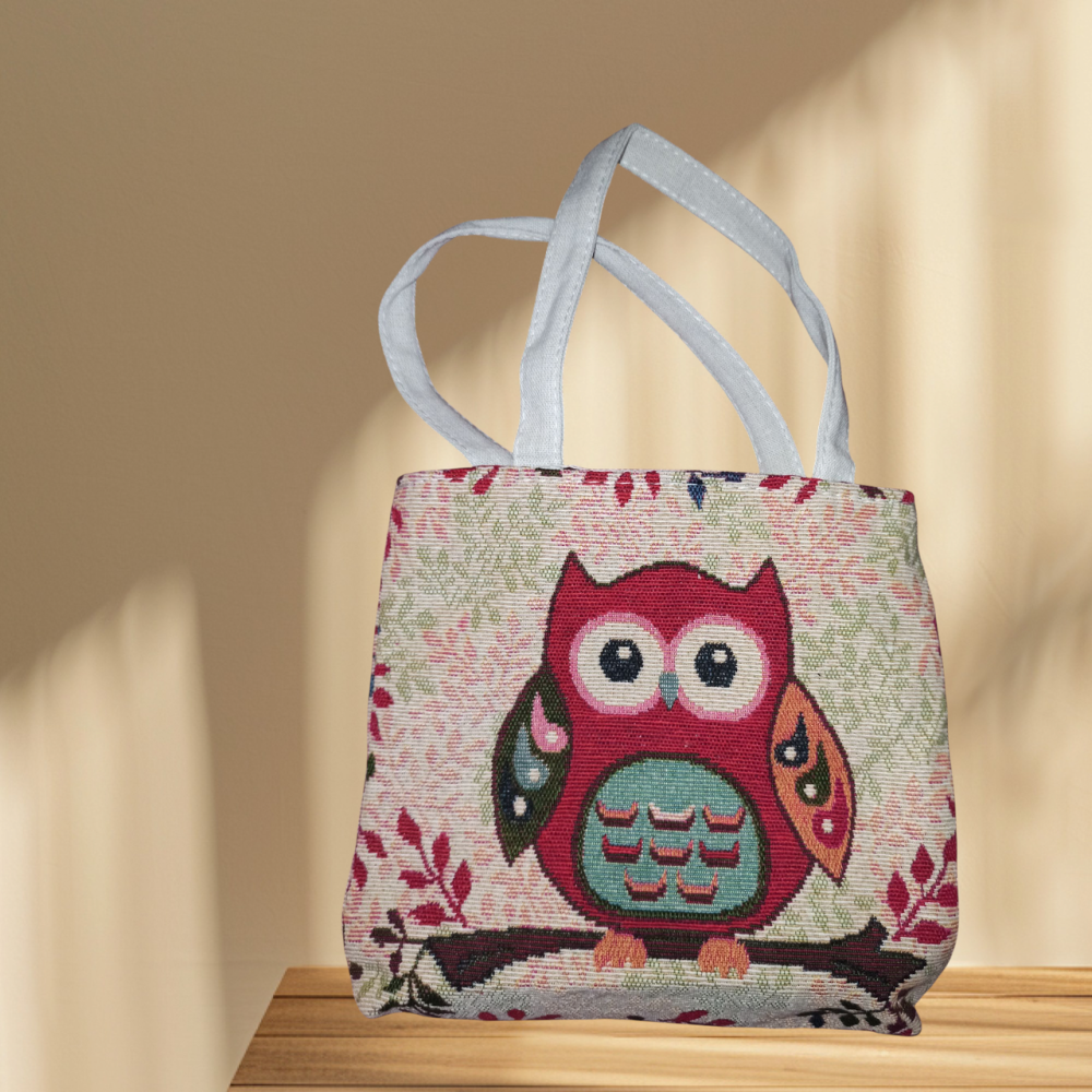 Маленькая сумка из ткани Совушка 22 см бежевый Киев - изображение 1