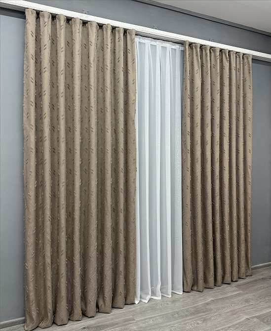 Комплект штор VR-Textil Льон Букле № 1886ш Капучино 150х290 см 2 шт (33-0916) Київ - фото 4