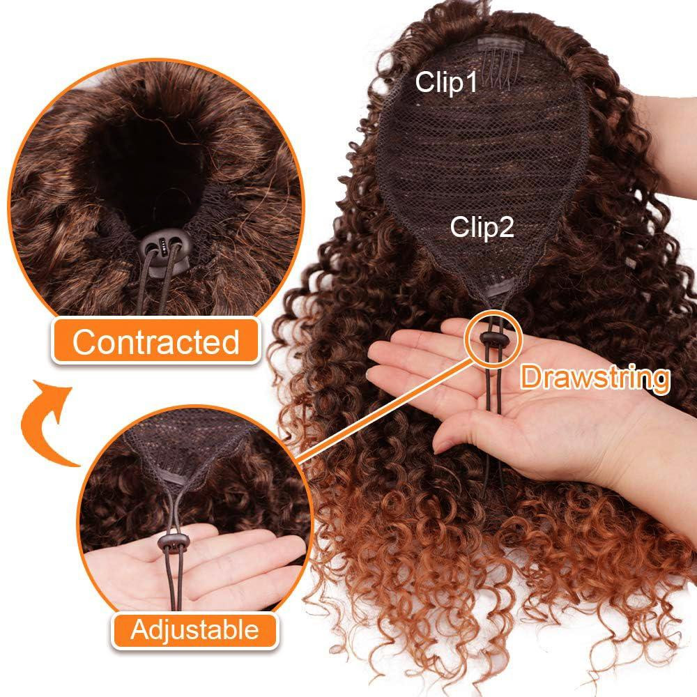 Хвіст накладний кучерявий афро 40 см каштановий з мідно-рудим омбре, шиньйон з шнурком, штучне синтетичне волосся Київ - фото 5