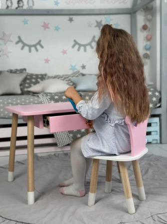 Дитячий столик зі стільцем Корона та ящиком для олівців та розмальовок (Рожевий) Вінниця