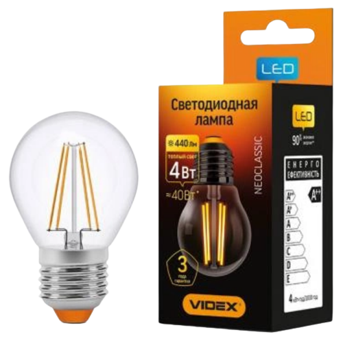Лампа G45 4W E27 3000K 220V Filament LED Videx Житомир