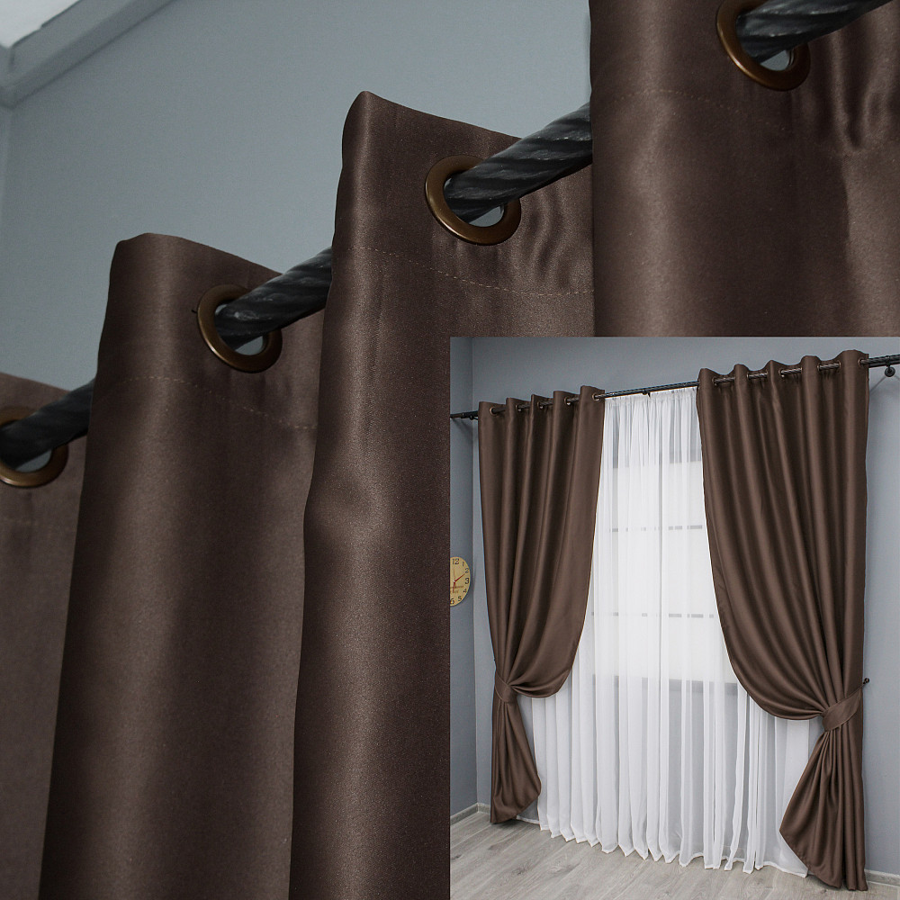 Комплект штор на люверсах VR-Textil Bagema Rvs № 1243ш Коричневий 150х250 см 2 шт (37-0164) Київ - фото 1