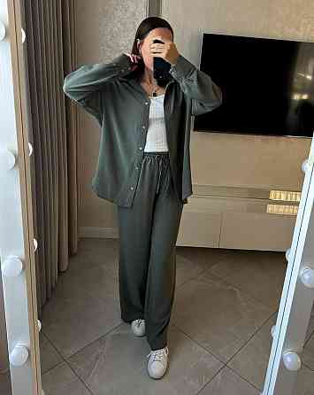 Жіночий базовий костюм-штани: сорочка та штани ролекс Сіро-зелений, 42/46 Одеса