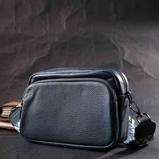 Цікава жіноча сумка крос-боді з натуральної шкіри Синя (Vintage) Київ