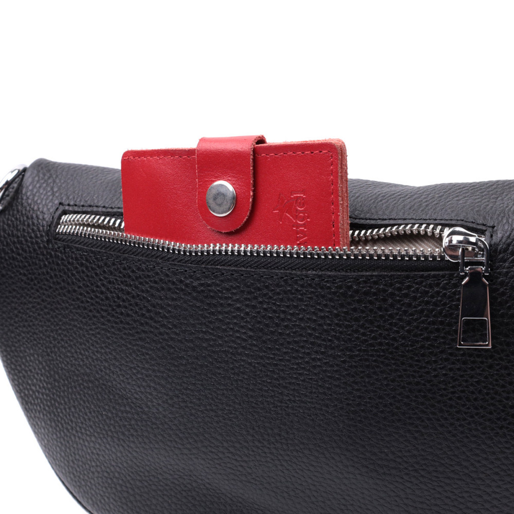 Шкіряна сумка для жінок у класичному кольорі через плече з міні гаманцем Vintage 22666 Чорна Київ - фото 8