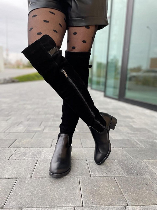 Vesna Ботфорти жіночі VESNA чорні шкіра+замша натуральна висота 53 см обхват гомілки 35-37 см ( Коломия - фото 10