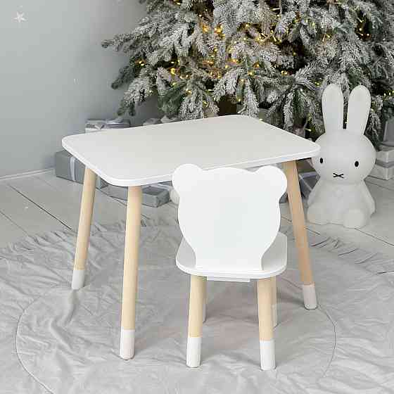 Стіл прямокутний 46х60х45 і стілець медвежа 26х26х24, столик та стільчик в дитячу, білий Київ