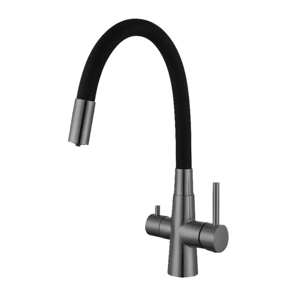 Смеситель для кухнис подключением к фильтру WEZER INX4C-08-GUNGREY гибкий излив, графит/черный Киев - изображение 1