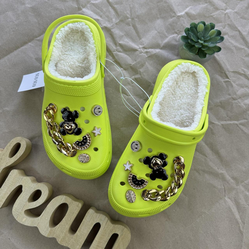 Крокси салатові теплі сабо з дірками на хутрі "Like Crocs" Одеса - фото 9