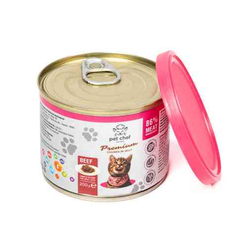 Вологий корм для котів Pet Chef шматочки в желе з яловичиною 200 г Київ