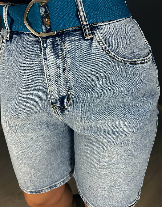 Шорти жіночі джинсові Liana 440 бермуди середньої довжини з ременем блакитні, блакитний, З2, 32, 87 см, 112 см Київ - фото 8