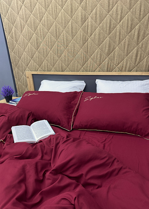 Комплект постільної білизни Сатин, Євро 200х230 Бордовий (88-160) Київ - фото 6