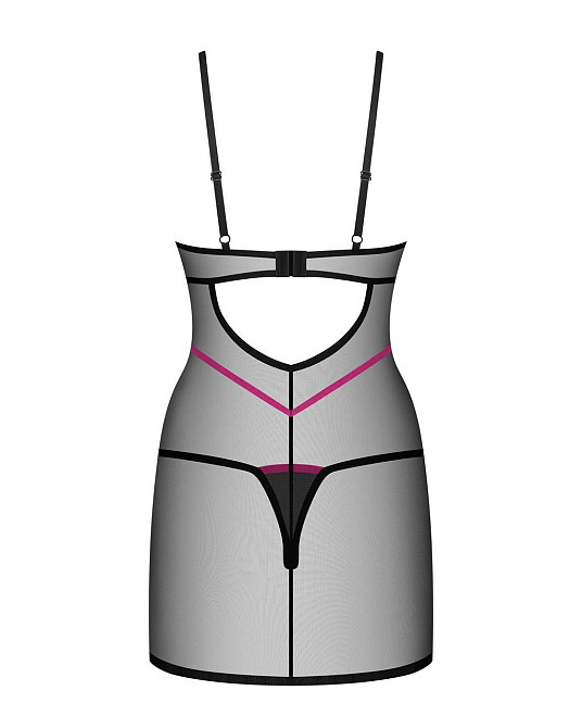 Пеньюар Obsessive Novenes chemise & thong, M/L, обтислий, прозорий, зі стрепами, стрінги в комплекті Sex Aura Київ - фото 5