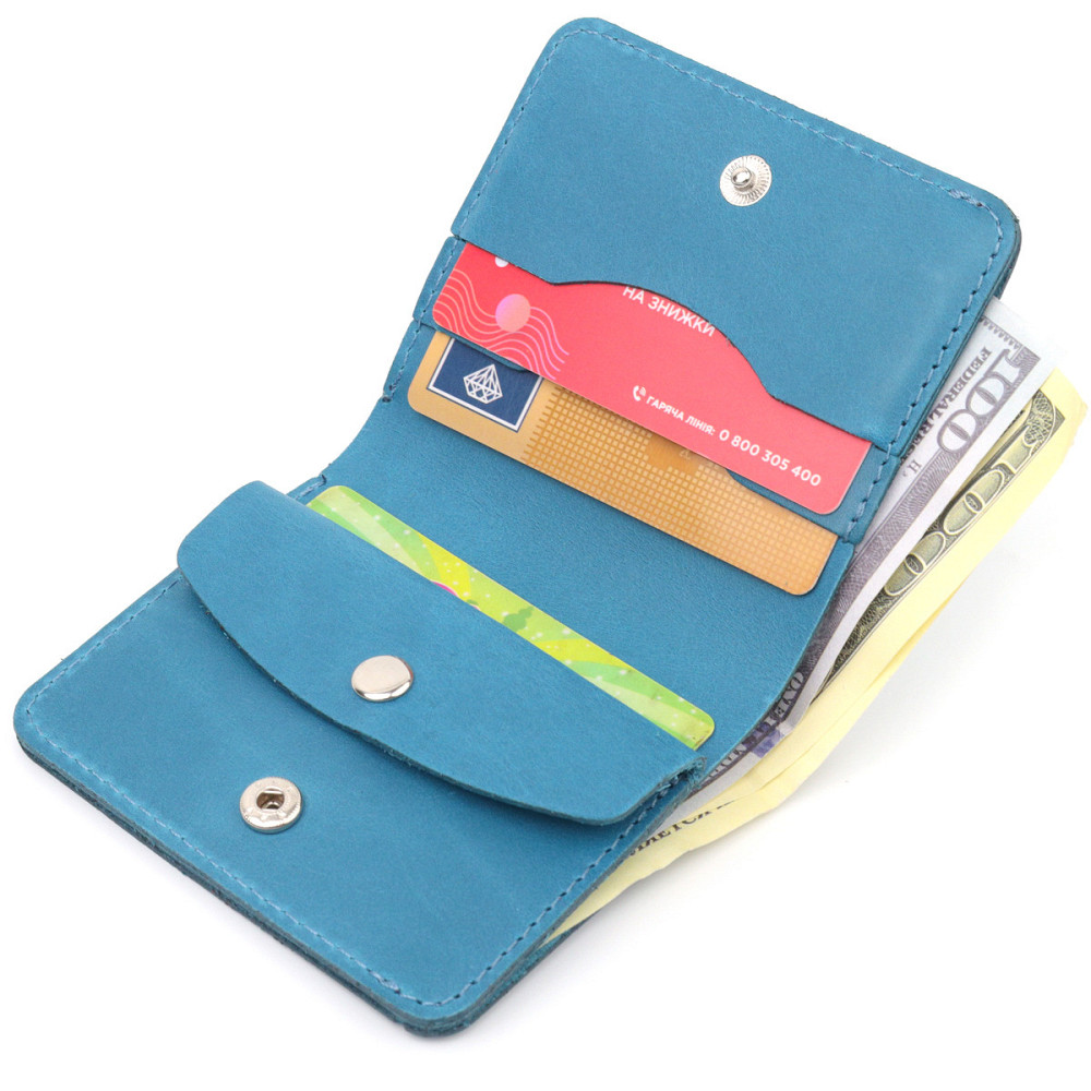 Кожаное винтажное портмоне Shvigel 16605 Синий Киев - изображение 6