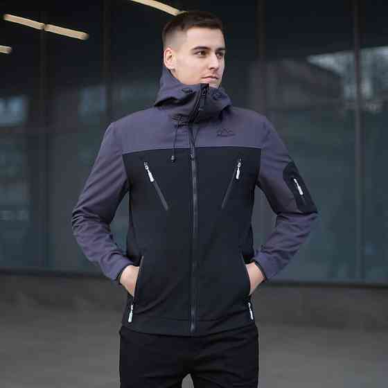 Куртка мужская демисезонная с капюшоном черно-серая Pobedov Korol' Lev Киев