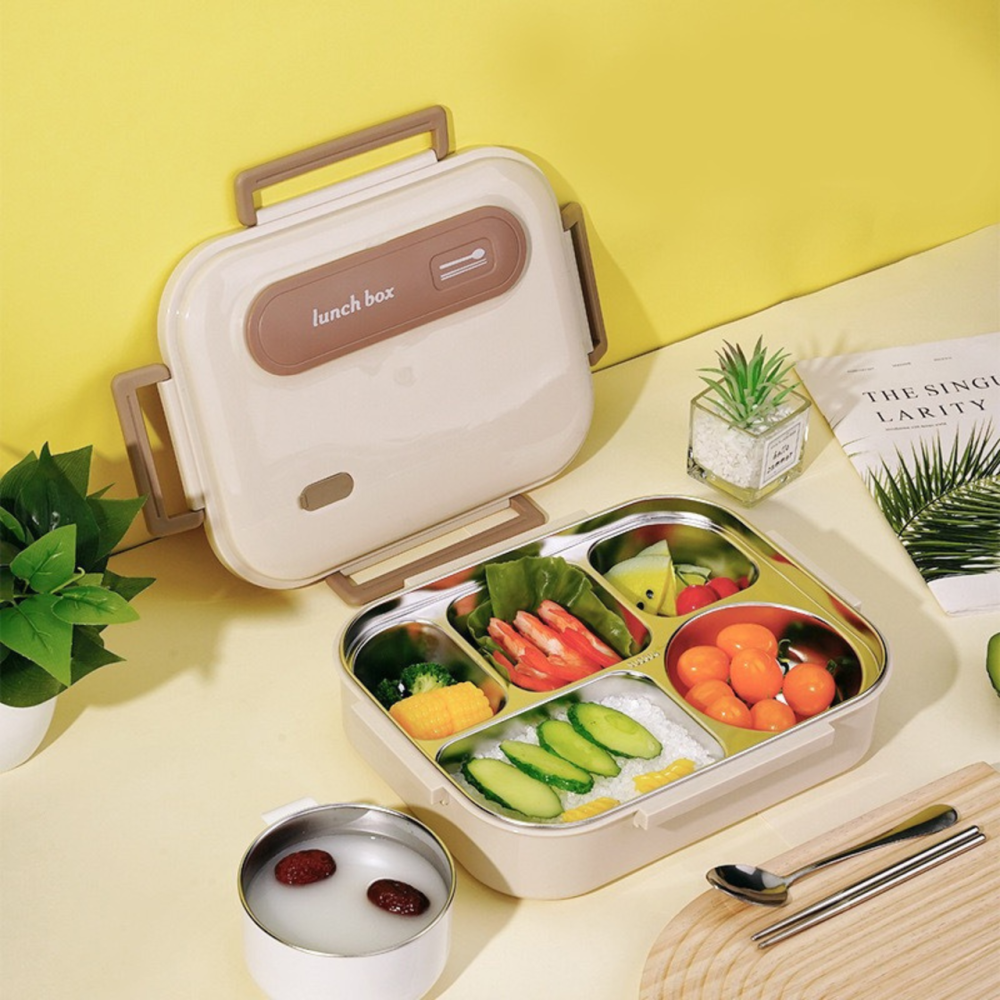 Ланч-бокс для горячей и холодной еды с контейнером из нержавеющей стали,столовыми приборами и ёмкостью для супа, бежевый Каменец-Подольский - изображение 1