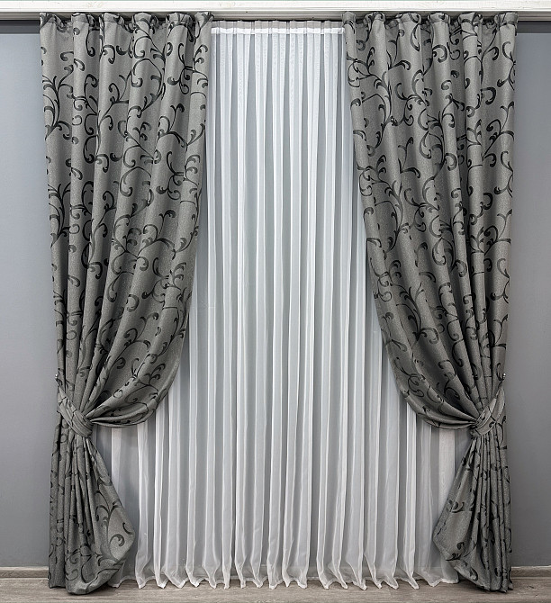 Комплект готовых штор VR-Textil Жаккард Allure № 1618ш Серый 150х270 см 2 шт (33-0485) Киев - изображение 2